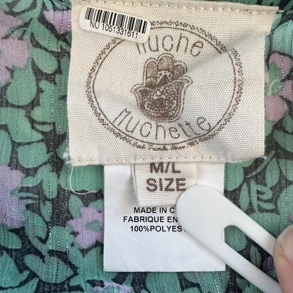 Anthropologie Muche Et Muchette M-L Green Floral Ruffled Duster Kimono Cover Up - Picture 12 of 12